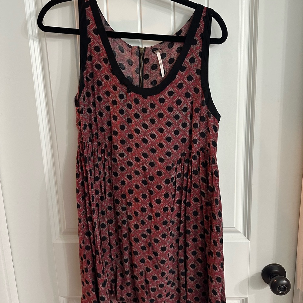 Free People Molly Sangria Dot Swing Dress Babydoll Top Red Black